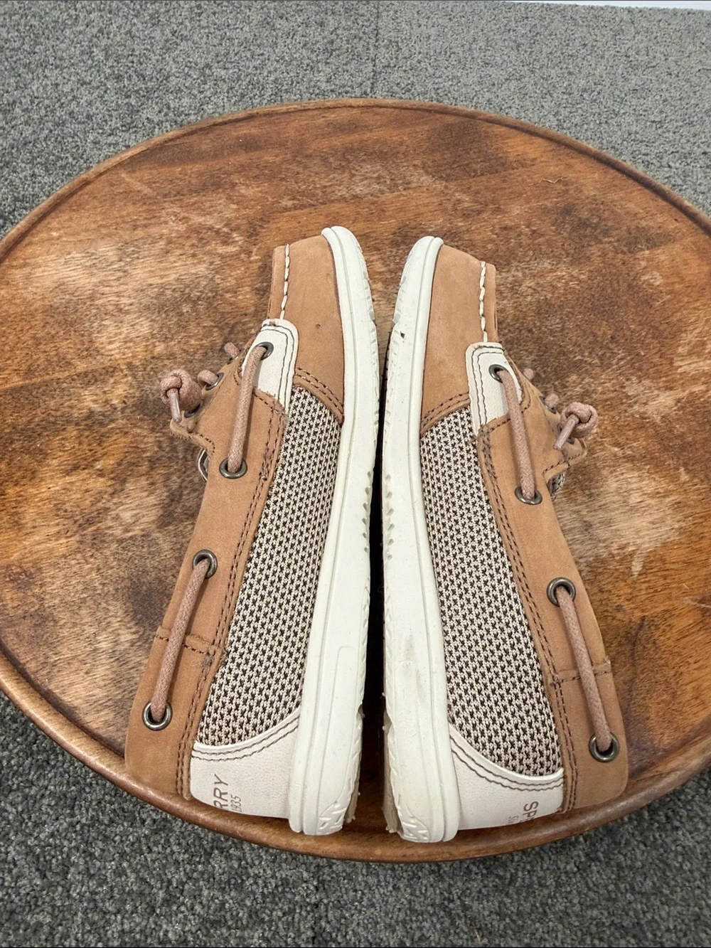 Sperry Shoes Kids 12.5 M Shoresider 3 Eye Tan Leather Boat Moccasin Girls Boys